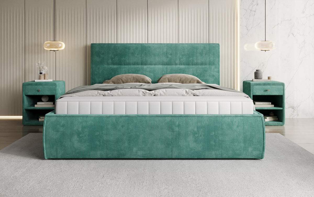 Designer upholstered bed Merry in Corduroy with storage