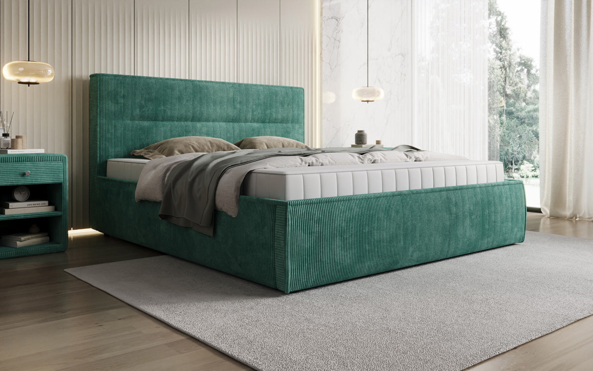 Designer upholstered bed Merry in Corduroy with storage