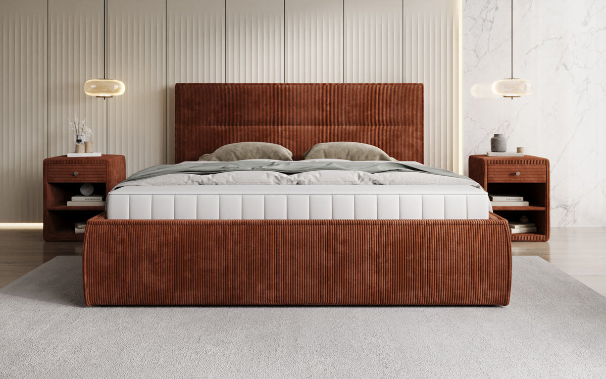 Designer upholstered bed Merry in Corduroy with storage