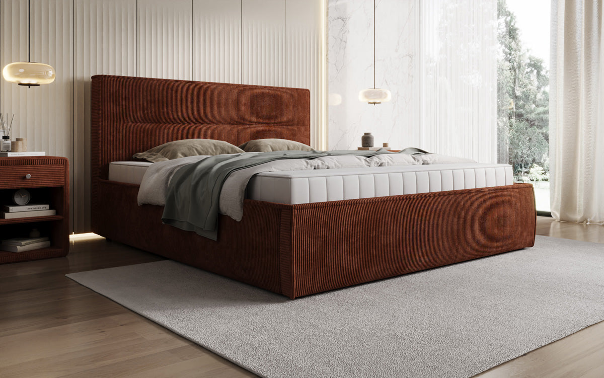 Designer upholstered bed Merry in Corduroy with storage