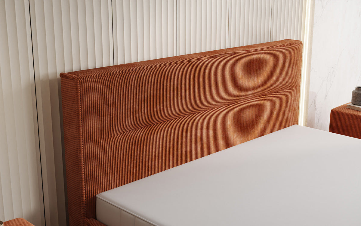 Designer upholstered bed Merry in Corduroy with storage