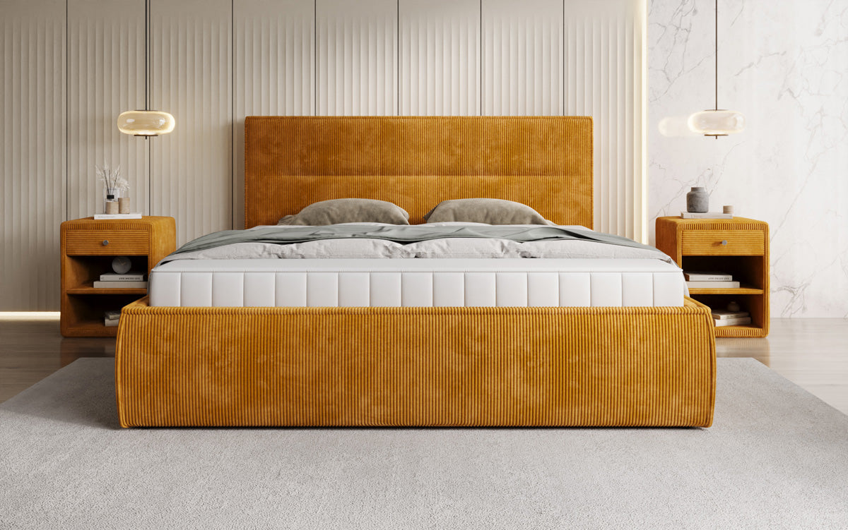 Designer upholstered bed Merry in Corduroy with storage