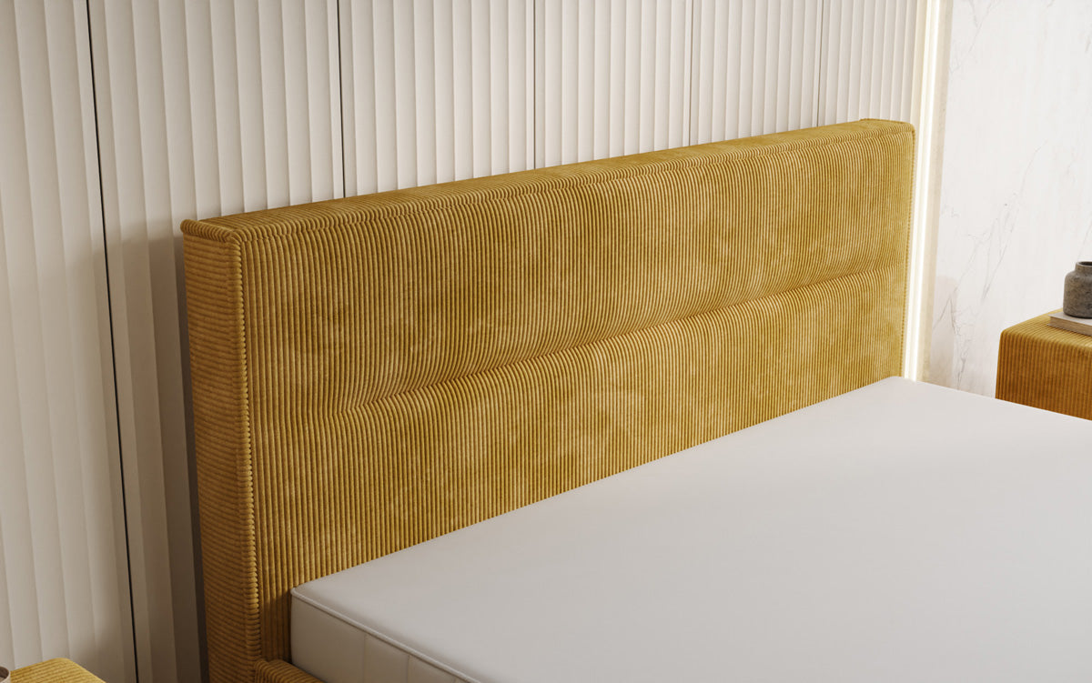 Designer upholstered bed Merry in Corduroy with storage