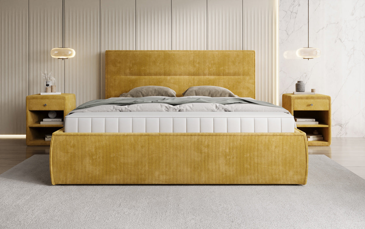 Designer upholstered bed Merry in Corduroy with storage