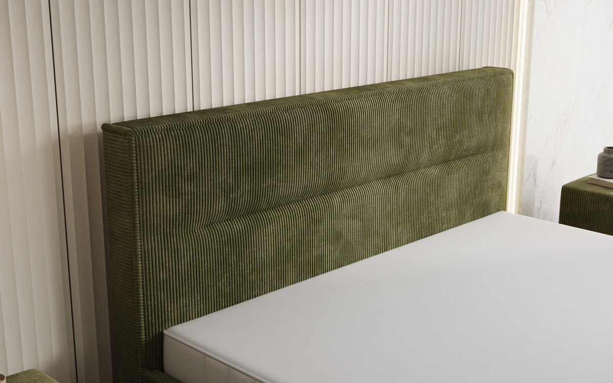 Designer upholstered bed Merry in Corduroy with storage