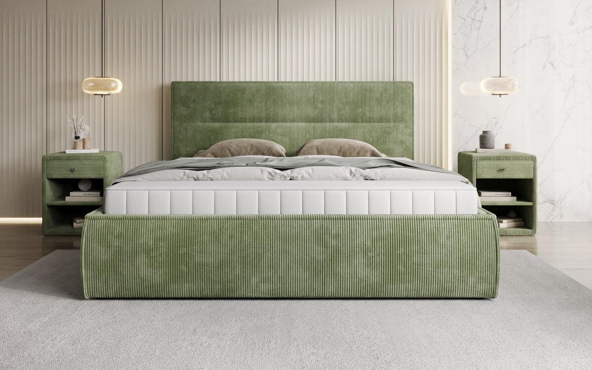 Designer upholstered bed Merry in Corduroy with storage