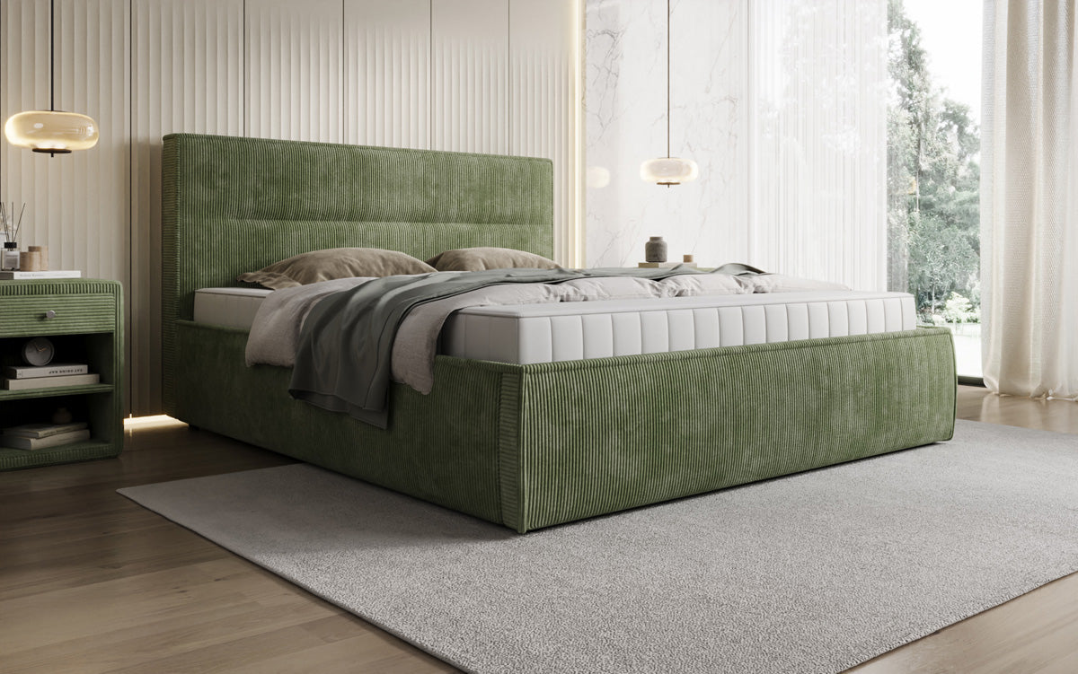 Designer upholstered bed Merry in Corduroy with storage