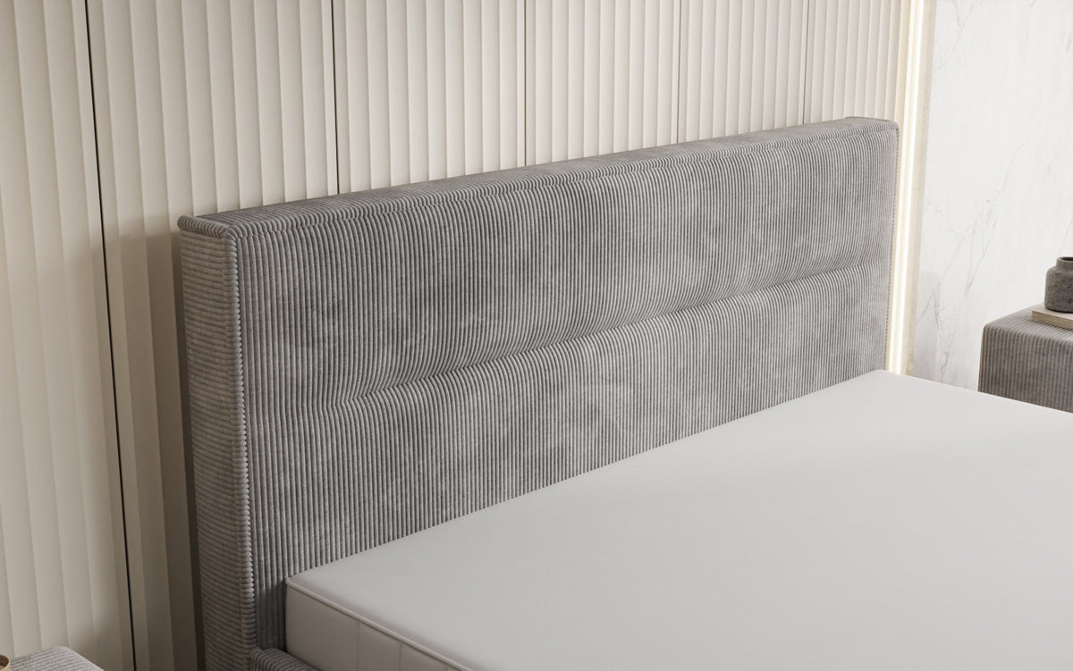 Designer upholstered bed Merry in Corduroy with storage