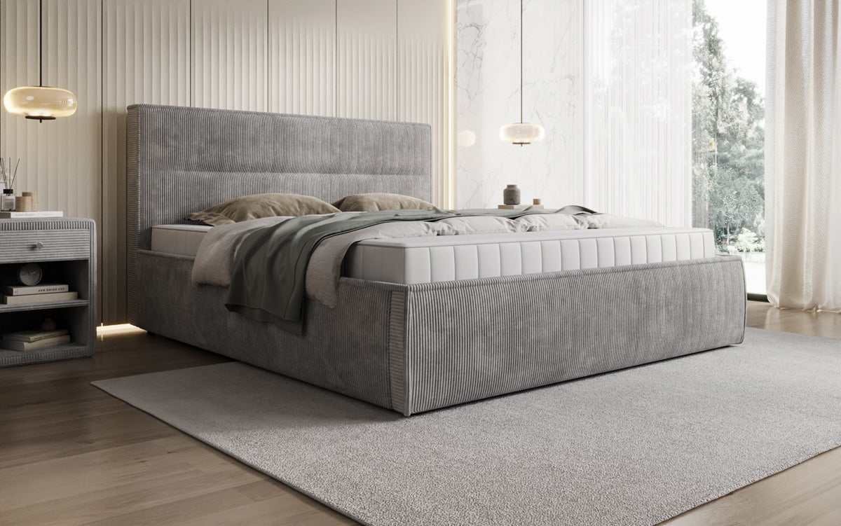 Designer upholstered bed Merry in Corduroy with storage