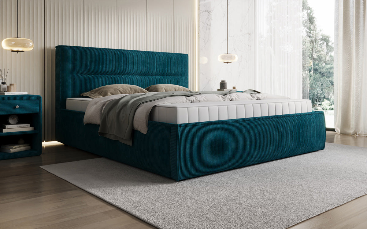 Designer upholstered bed Merry in Corduroy with storage