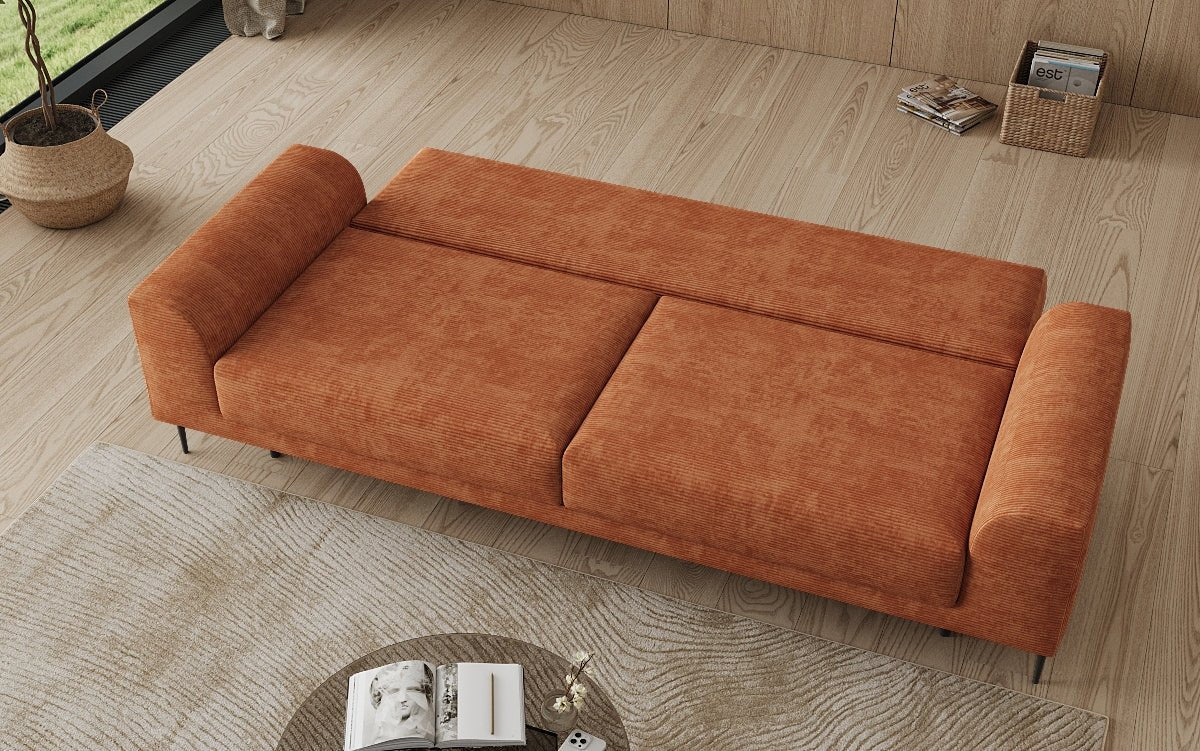 Designer 3 Sitzer Sofa Bloom in Cord mit Schlaffunktion und Stauraum