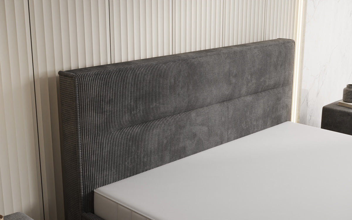 Designer upholstered bed Merry in Corduroy with storage