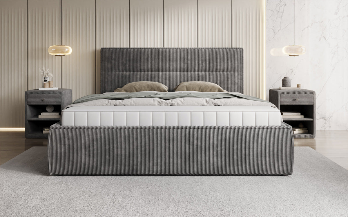 Designer upholstered bed Merry in Corduroy with storage