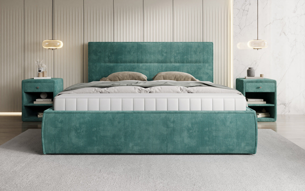 Designer upholstered bed Merry in Corduroy with storage