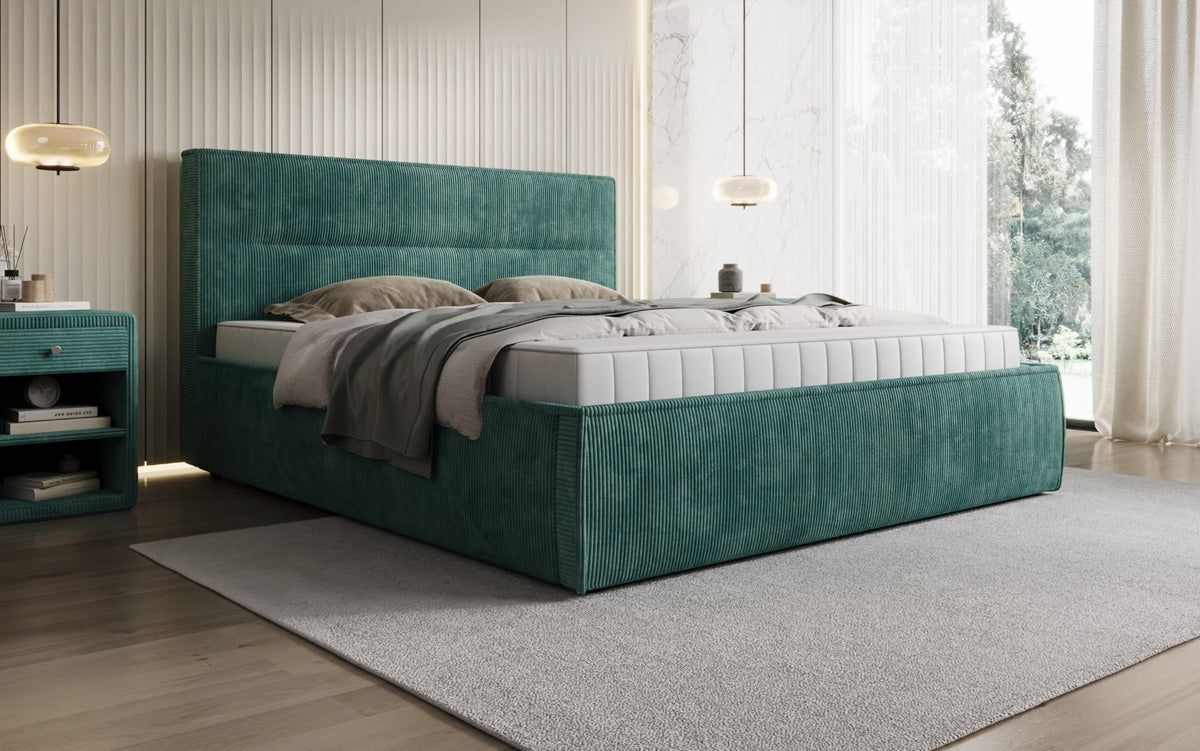 Designer upholstered bed Merry in Corduroy with storage