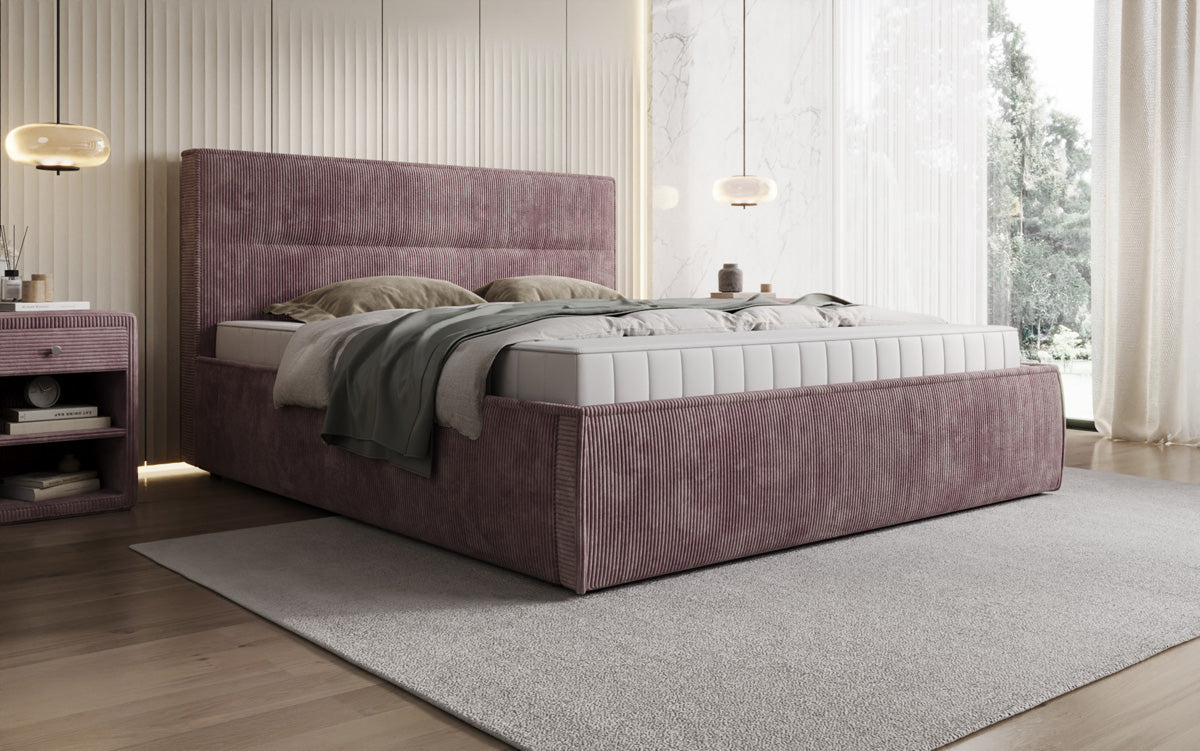 Designer upholstered bed Merry in Corduroy with storage