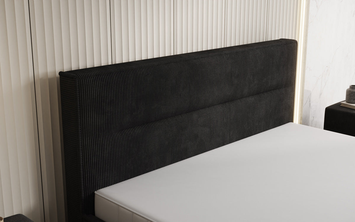 Designer upholstered bed Merry in Corduroy with storage