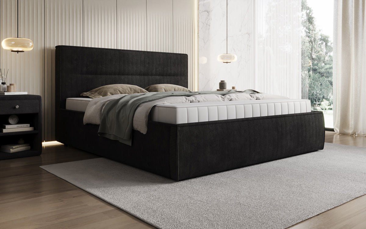 Designer upholstered bed Merry in Corduroy with storage