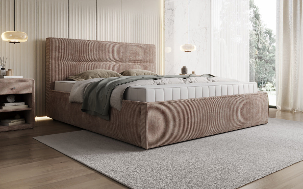 Designer upholstered bed Merry in Corduroy with storage