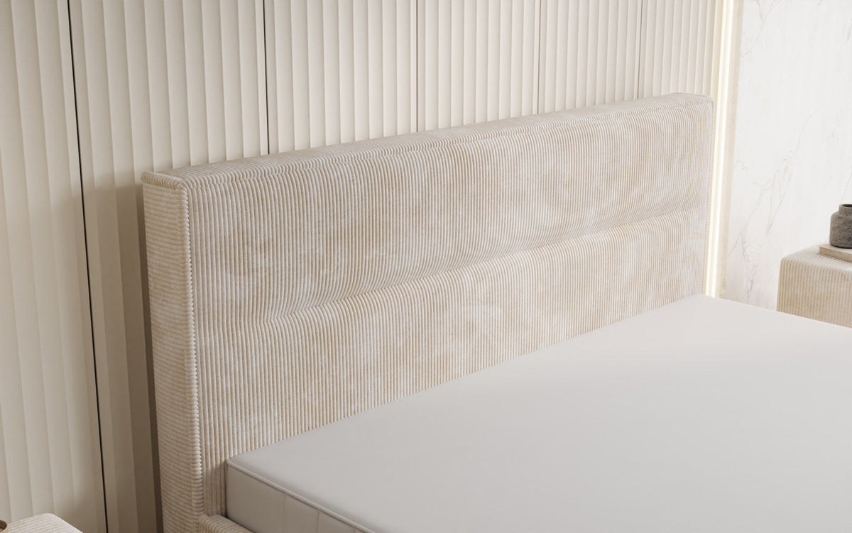 Designer upholstered bed Merry in Corduroy with storage