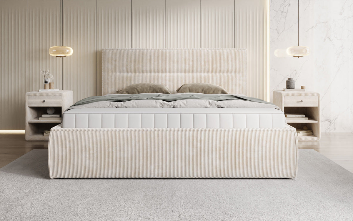 Designer upholstered bed Merry in Corduroy with storage