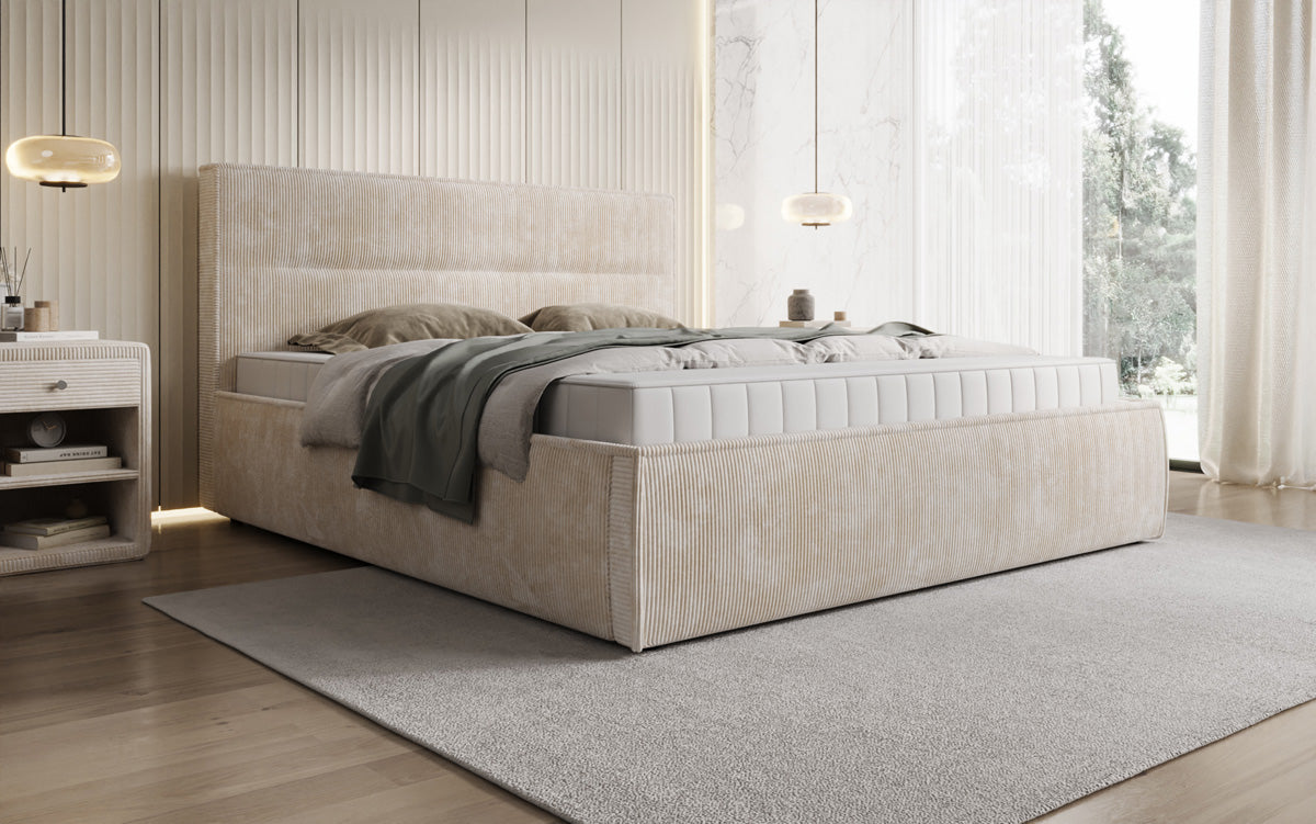 Designer upholstered bed Merry in Corduroy with storage