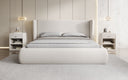 Designer upholstered bed Rosalie in teddy bouclé with storage