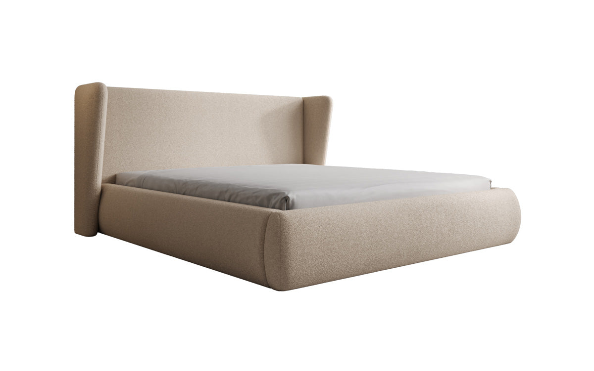 Designer upholstered bed Rosalie in teddy bouclé with storage
