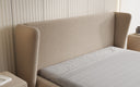 Designer upholstered bed Rosalie in teddy bouclé with storage
