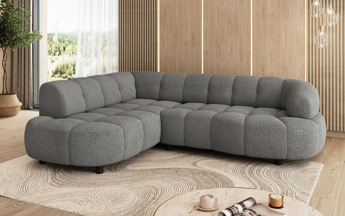 Designer Sofa Olivia Mini in Teddy Bouclé mit elektrischer Sitzerweiterung