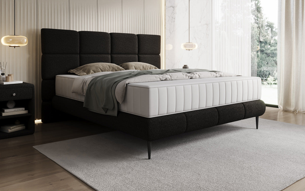 Nessa box spring bed with high legs in teddy bouclé