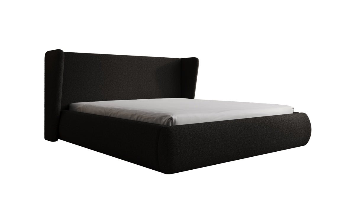 Designer upholstered bed Rosalie in teddy bouclé with storage