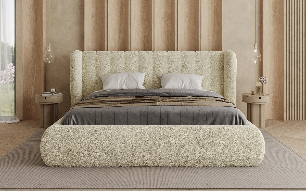 Designer Polsterbett Valentina Bouclé mit Stauraum