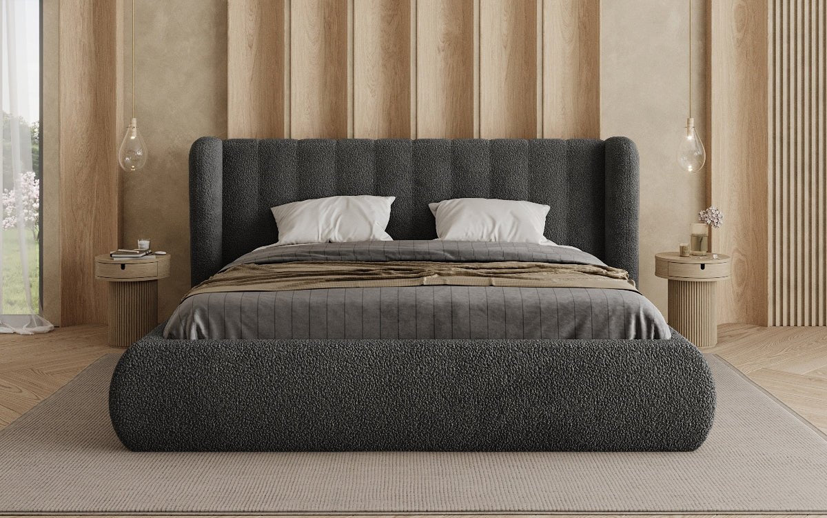 Designer Polsterbett Valentina Bouclé mit Stauraum