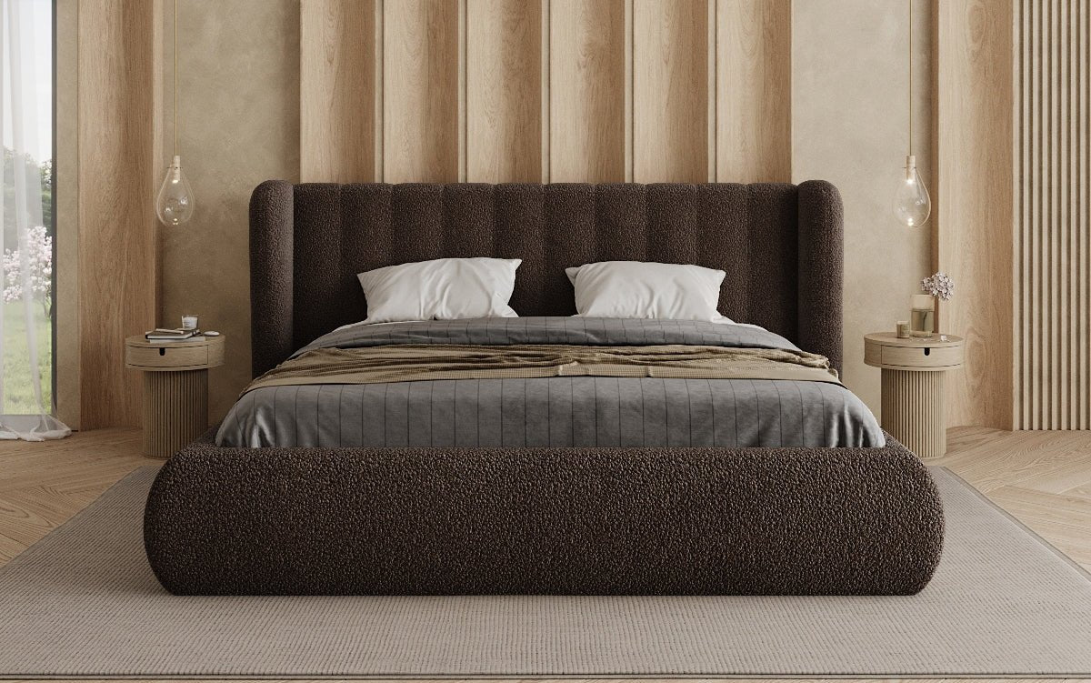 Designer Polsterbett Valentina Bouclé mit Stauraum