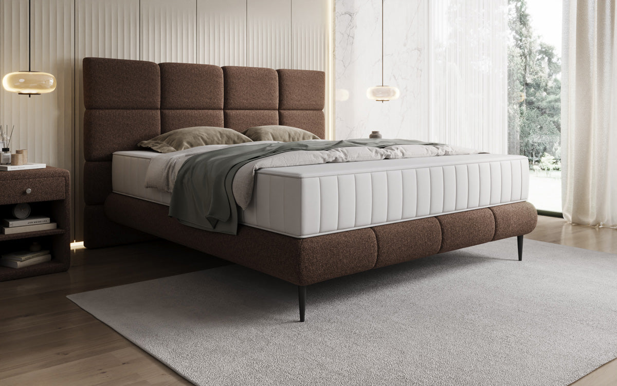 Nessa box spring bed with high legs in teddy bouclé