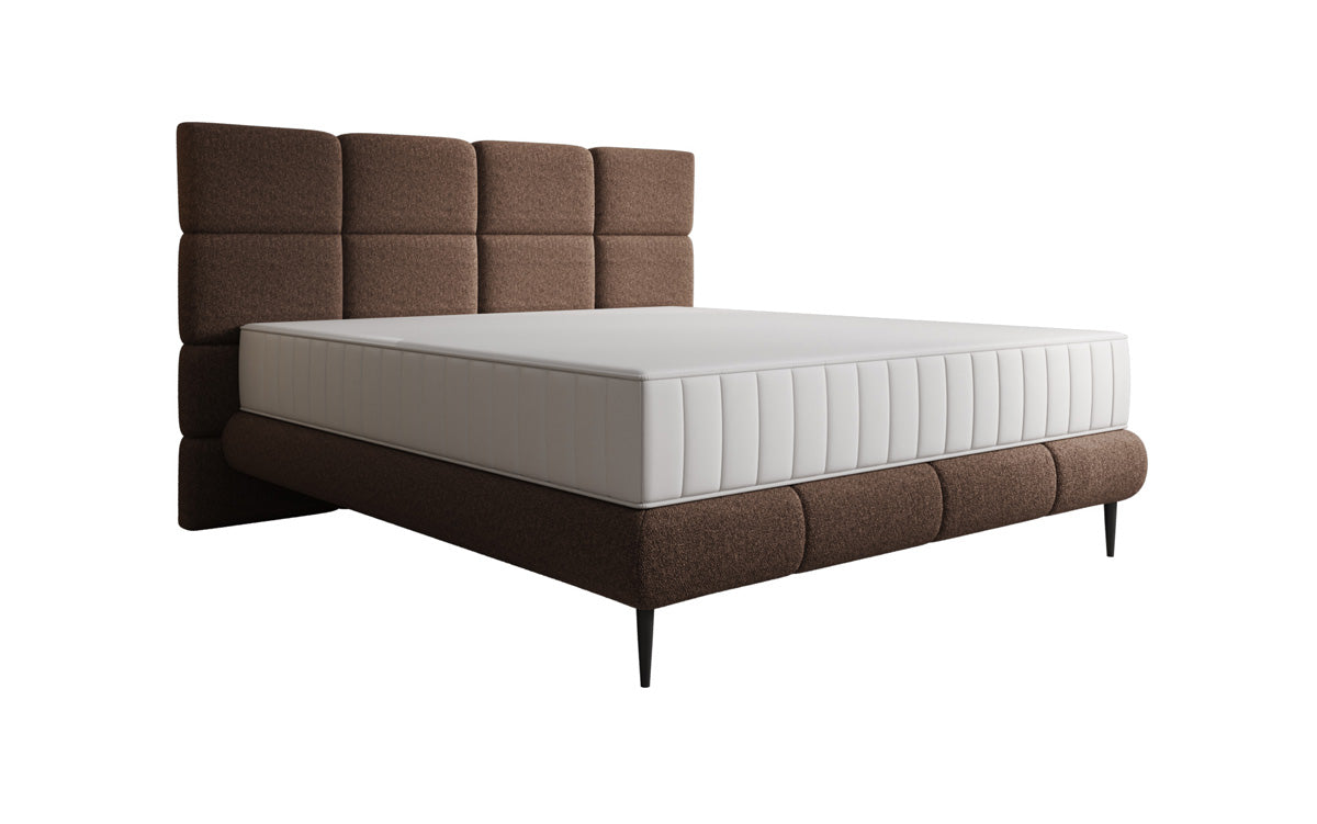 Nessa box spring bed with high legs in teddy bouclé