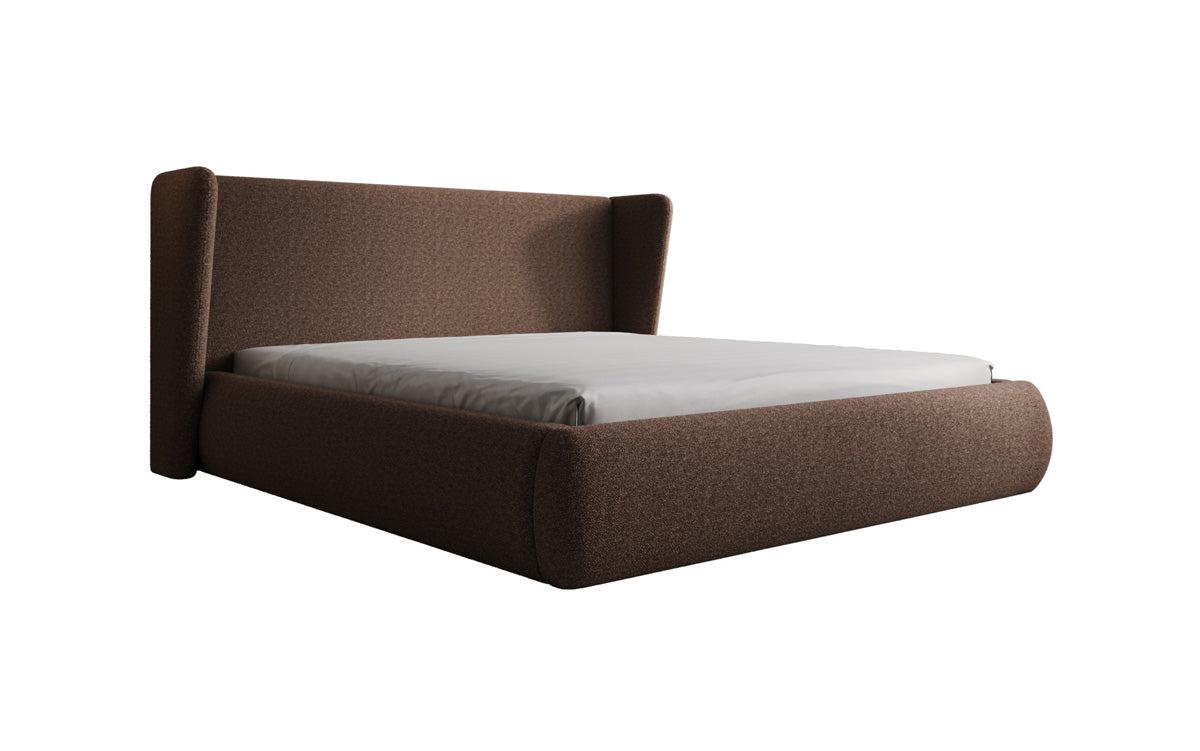 Designer upholstered bed Rosalie in teddy bouclé with storage