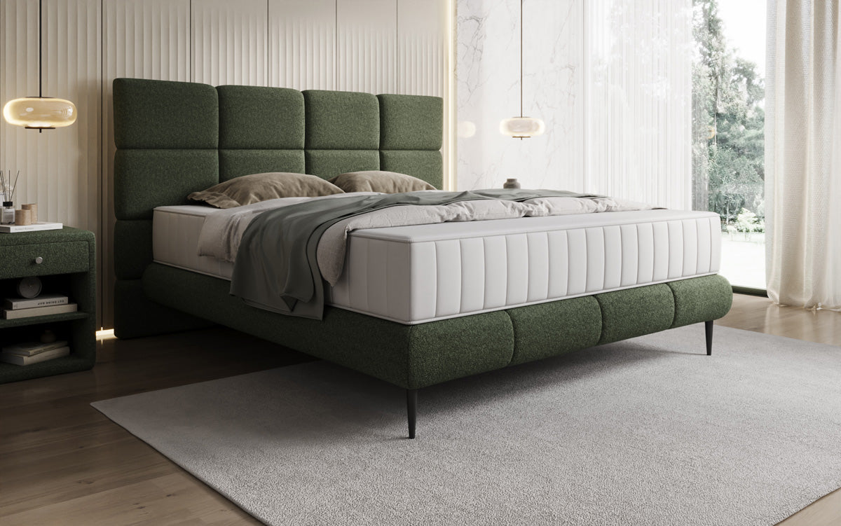 Nessa box spring bed with high legs in teddy bouclé