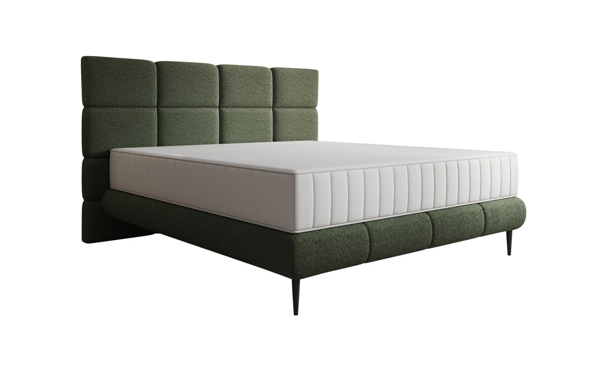 Nessa box spring bed with high legs in teddy bouclé