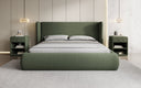 Designer upholstered bed Rosalie in teddy bouclé with storage