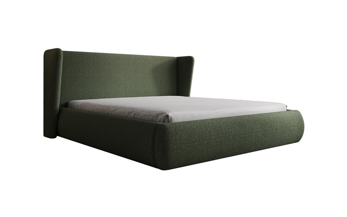 Designer upholstered bed Rosalie in teddy bouclé with storage