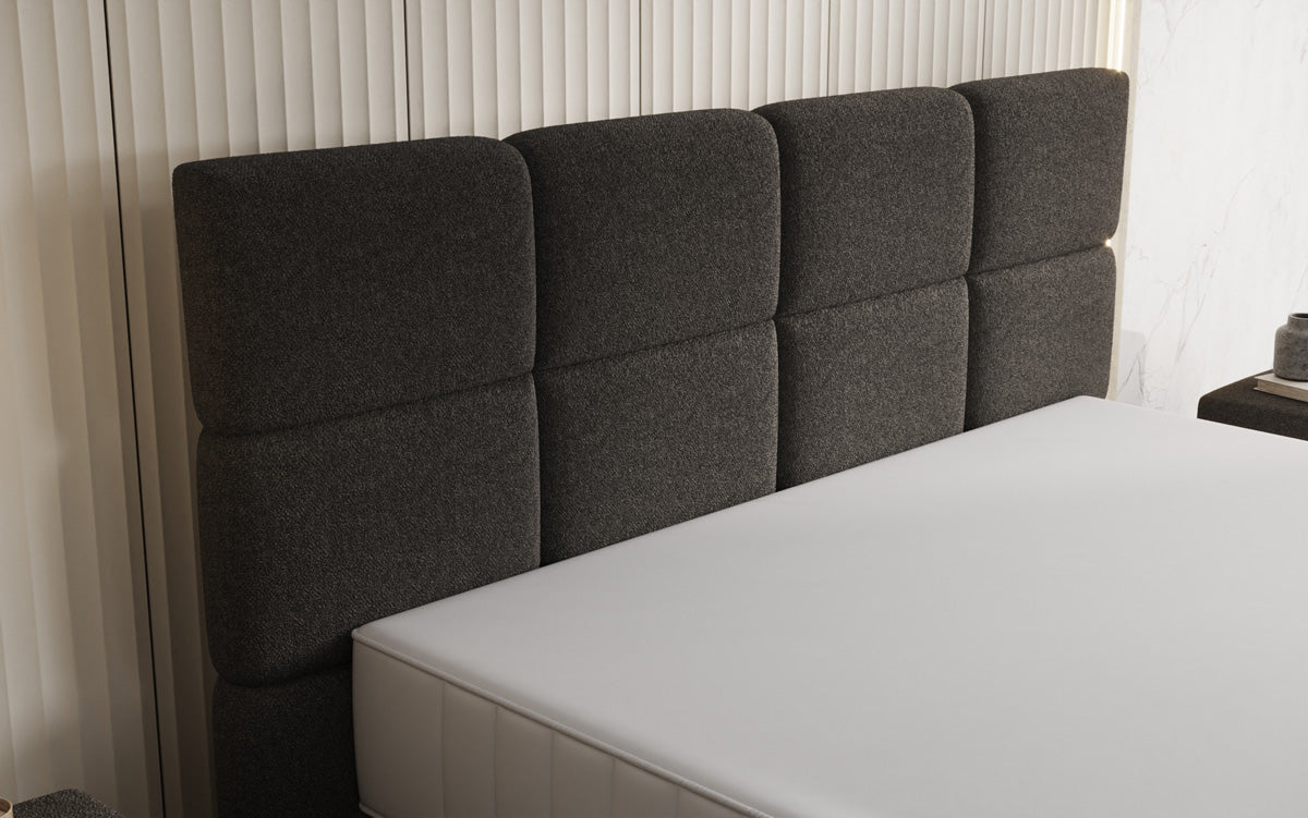 Nessa box spring bed with high legs in teddy bouclé