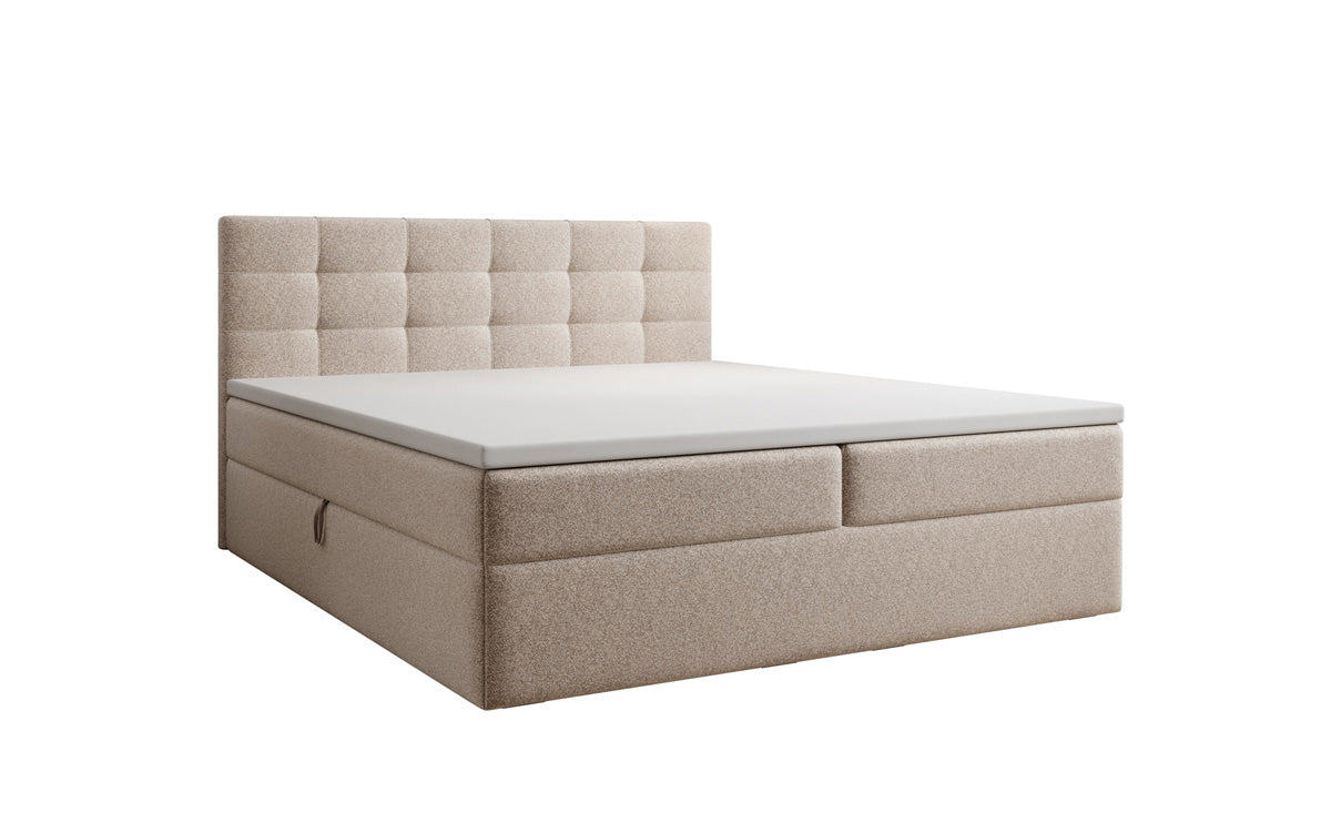 Lux box spring bed in textured fabric with storage
