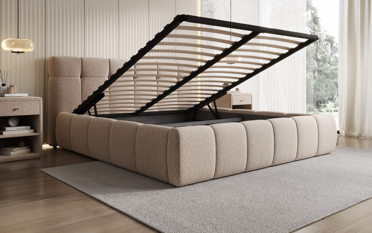Designer Polsterbett Helena in Strukturstoff mit Stauraum