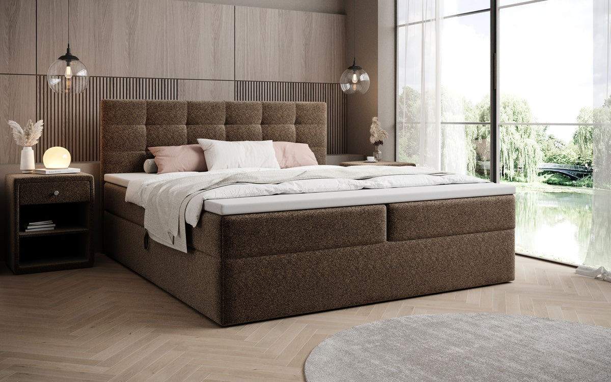 Lux box spring bed in textured fabric with storage