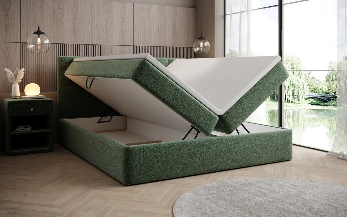 Lux box spring bed in textured fabric with storage