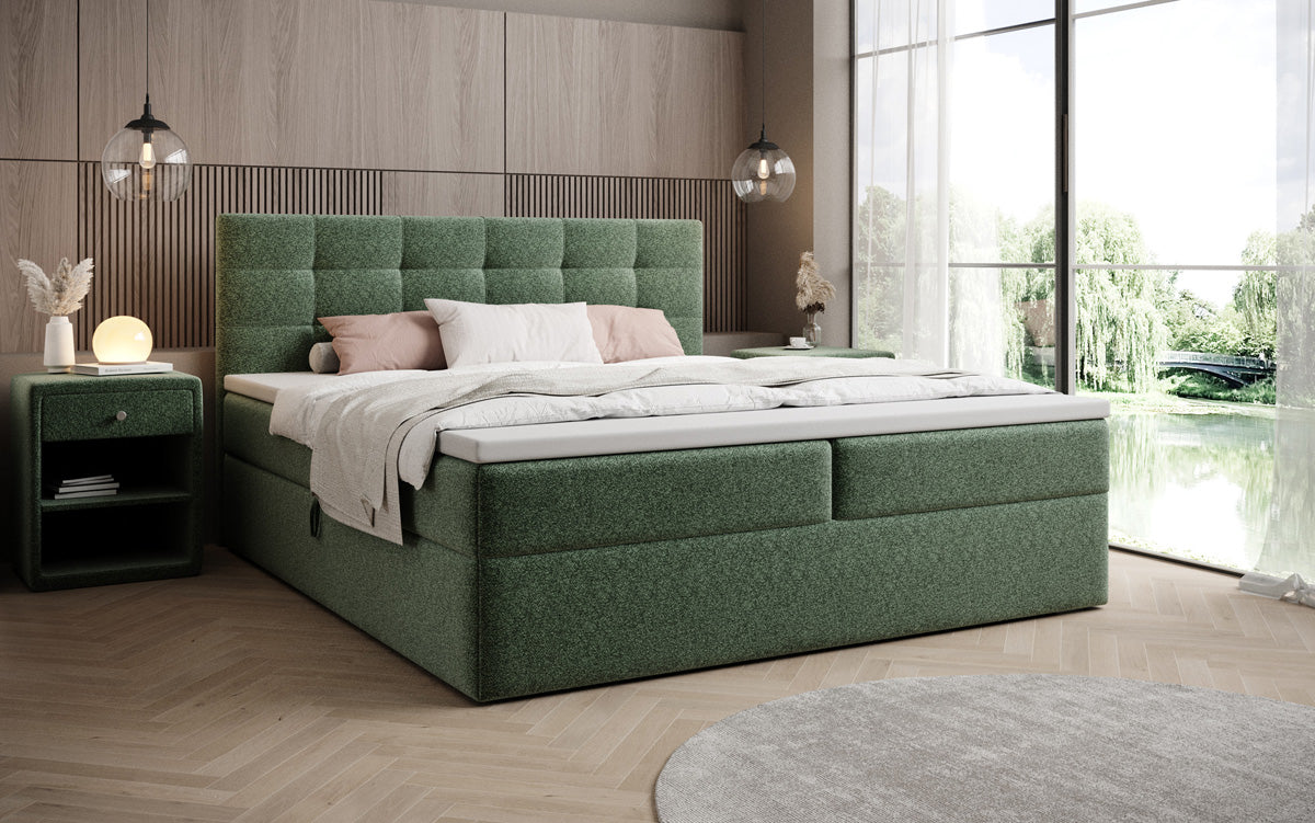 Lux box spring bed in textured fabric with storage