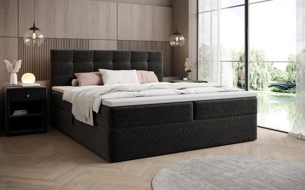 Lux box spring bed in textured fabric with storage