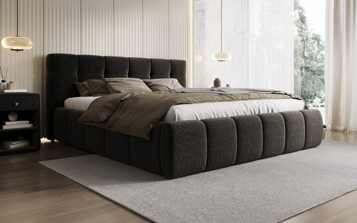 Designer Polsterbett Helena in Strukturstoff mit Stauraum